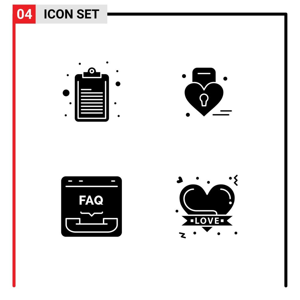Pictogram Set of Simple Solid Glyphs of checklist contact louck weding help Editable Vector Design Elements