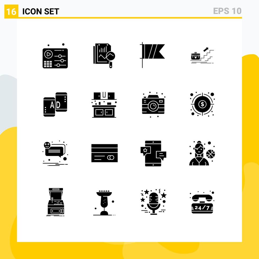 Mobile Interface Solid Glyph Set of 16 Pictograms of personal leader golf career growth Editable Vector Design Elements