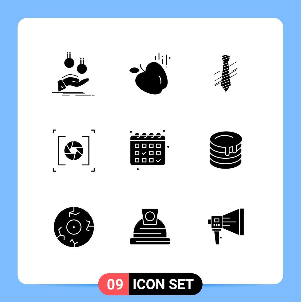 Universal Icon Symbols Group of 9 Modern Solid Glyphs of gym lens tie aperture interview Editable Vector Design Elements