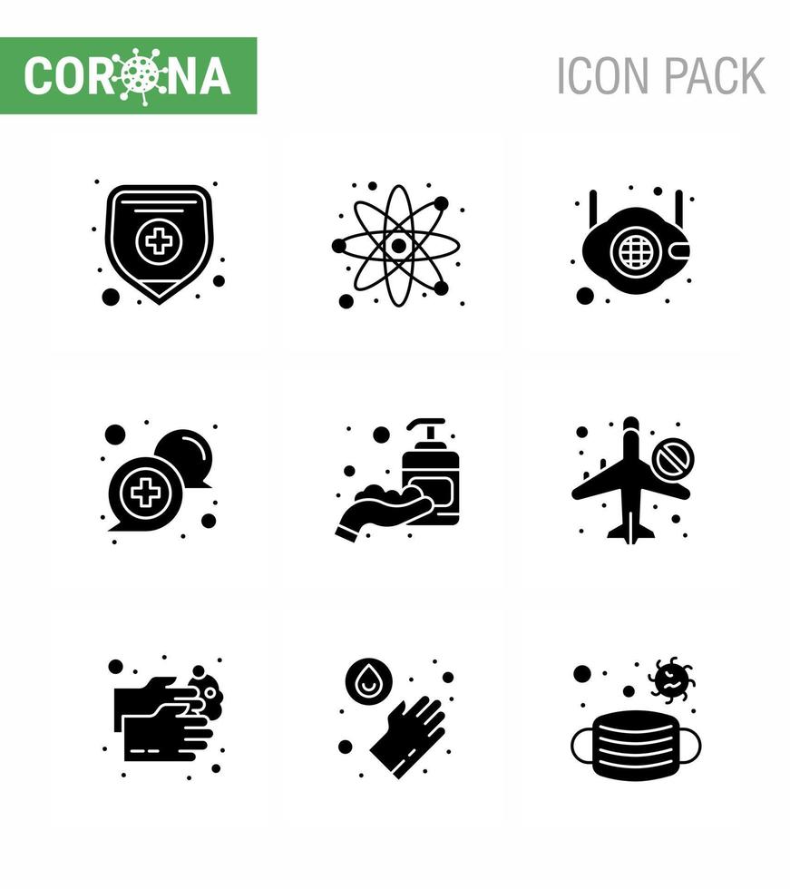 9 Solid Glyph Black Coronavirus disease and prevention vector icon corona online mask medical chat viral coronavirus 2019nov disease Vector Design Elements