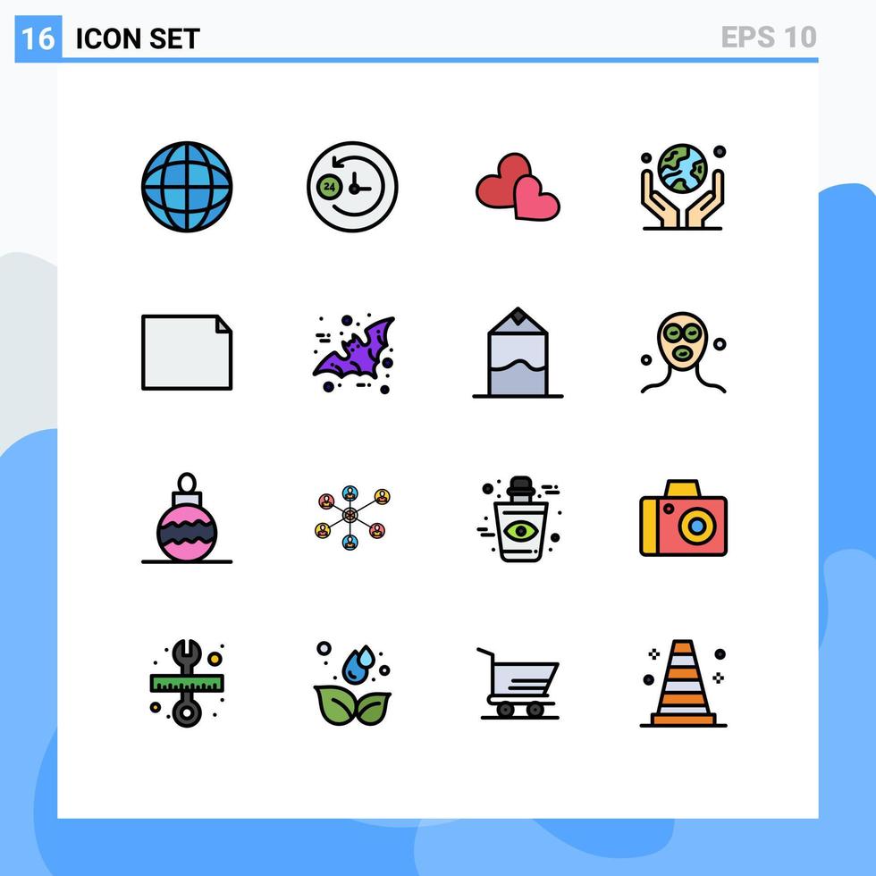 Universal Icon Symbols Group of 16 Modern Flat Color Filled Lines of landscape document loves protection human hand Editable Creative Vector Design Elements