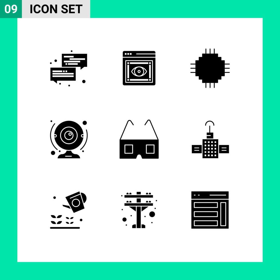 Group of 9 Solid Glyphs Signs and Symbols for computer camera web cam electronic Editable Vector Design Elements