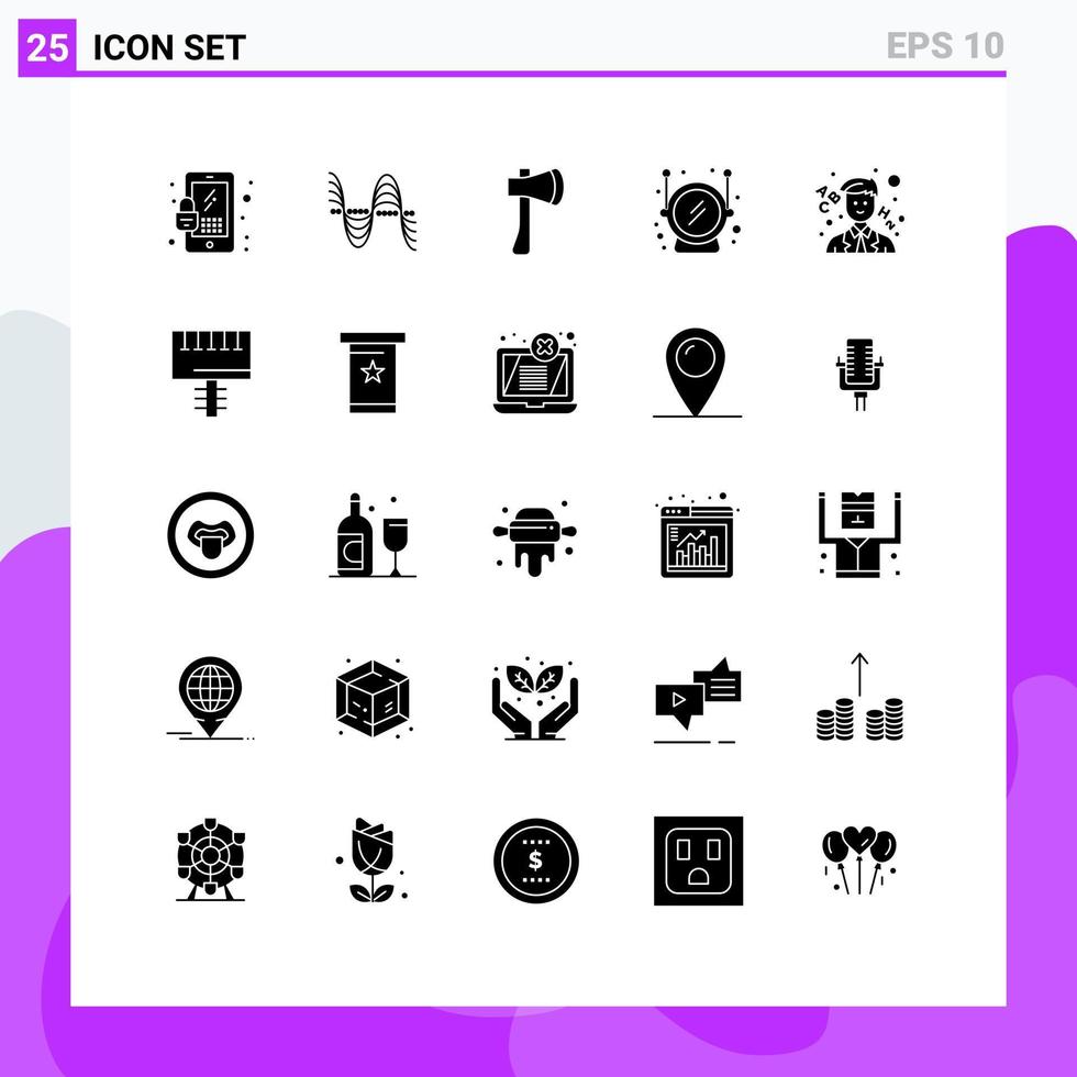 25 Thematic Vector Solid Glyphs and Editable Symbols of learn space ax helmet building Editable Vector Design Elements