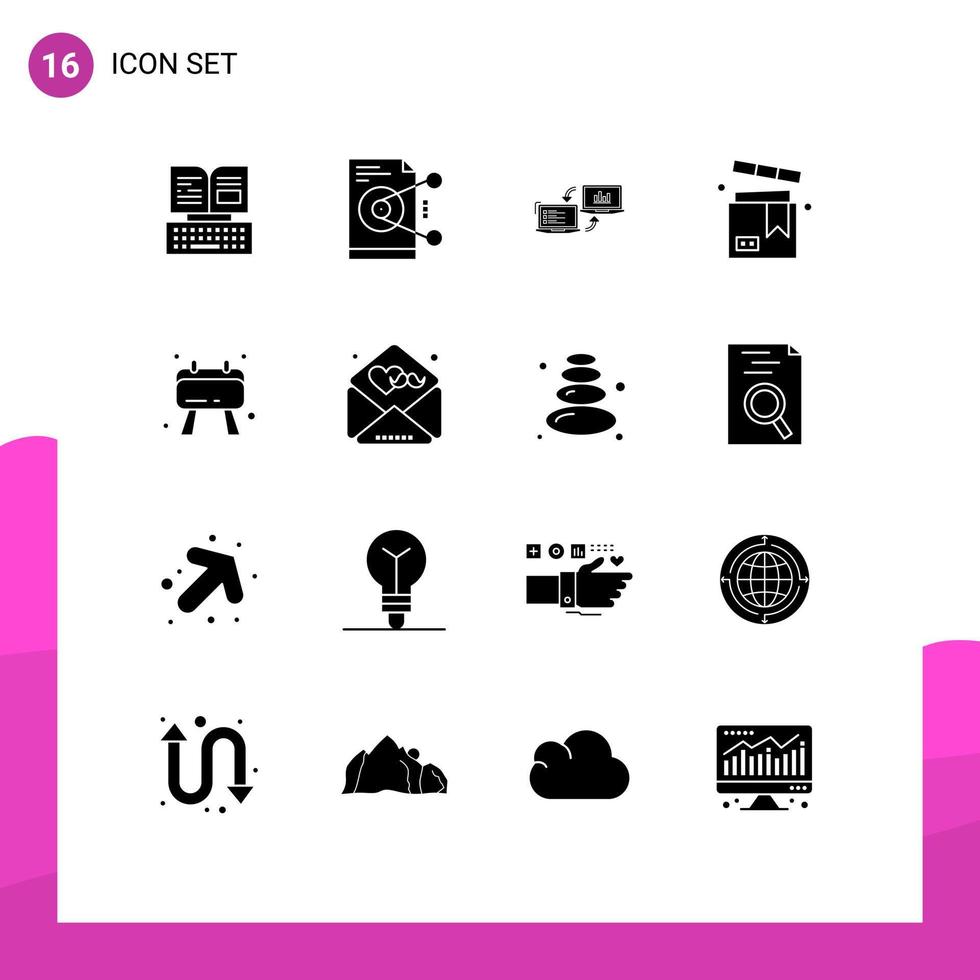 Modern Set of 16 Solid Glyphs and symbols such as product box server information connection Editable Vector Design Elements