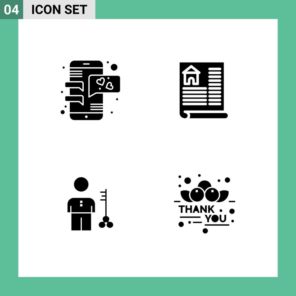 Set of 4 Vector Solid Glyphs on Grid for chat lock mobile phone real person Editable Vector Design Elements