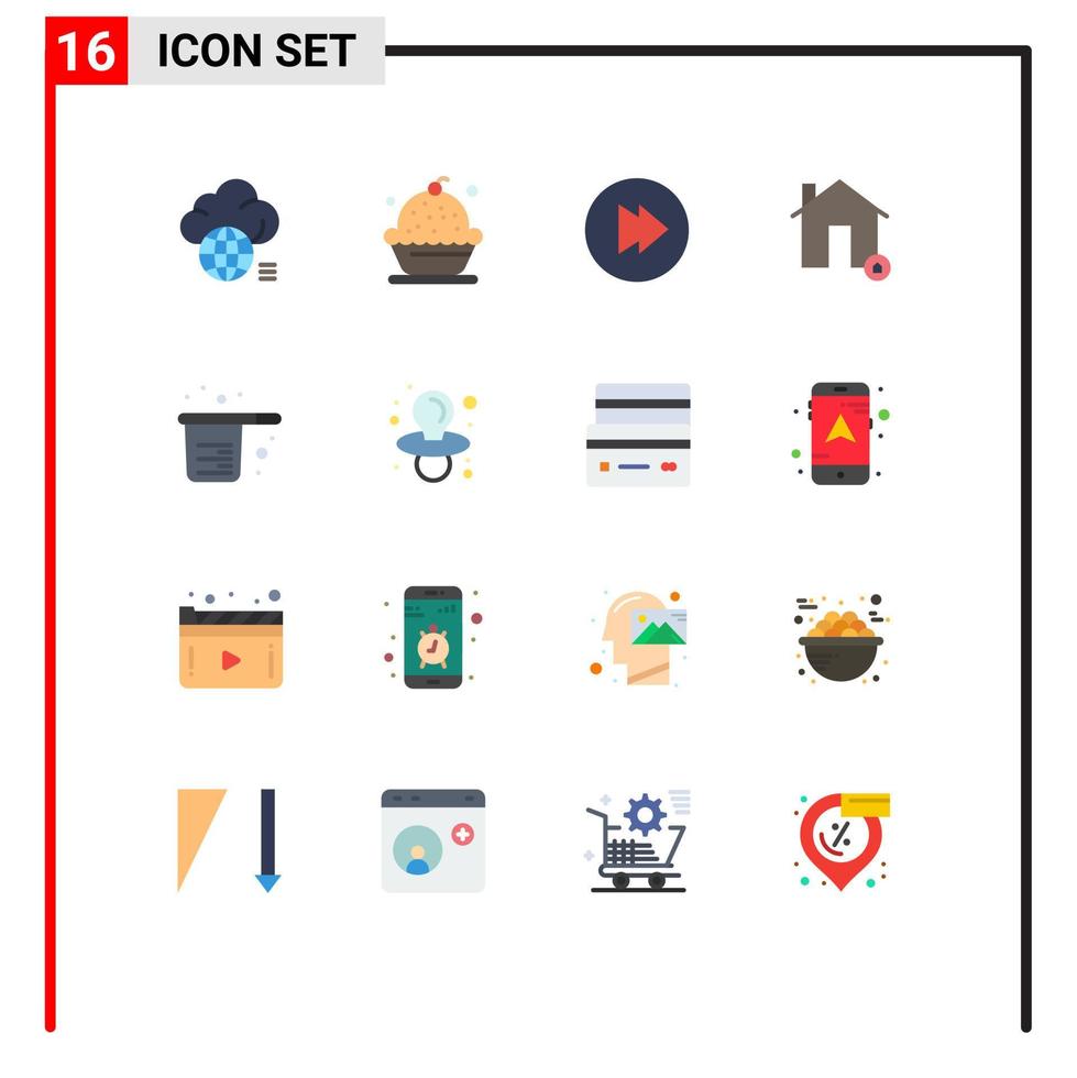 Paquete de 16 colores planos de interfaz de usuario de signos y símbolos modernos de horneado proteger edificios de casas de postres paquete editable de elementos creativos de diseño de vectores