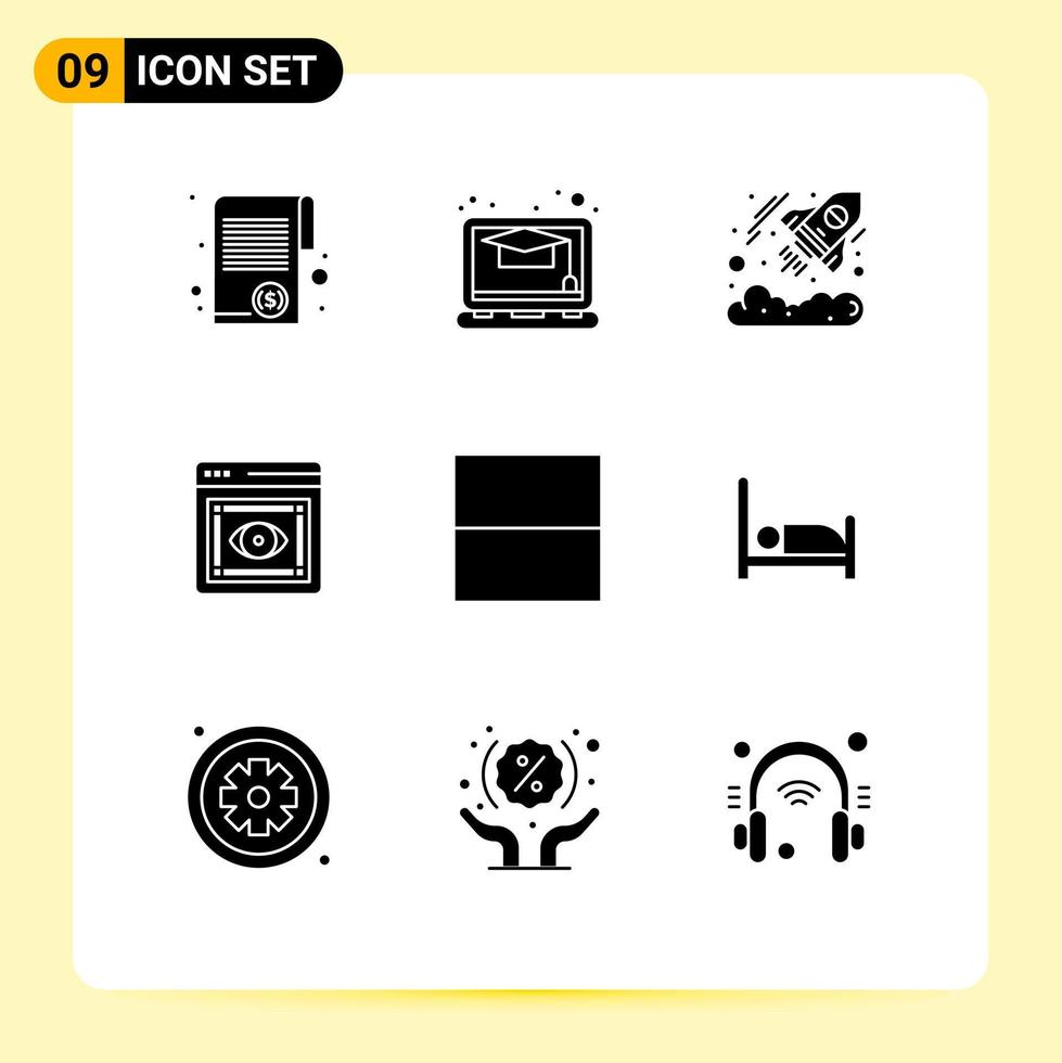 Modern Set of 9 Solid Glyphs Pictograph of layout web business visibility eye Editable Vector Design Elements