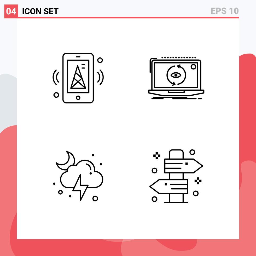 Group of 4 Filledline Flat Colors Signs and Symbols for internet cloud mobile new moon Editable Vector Design Elements