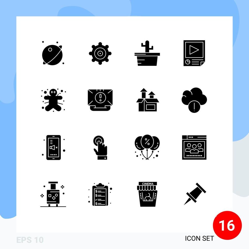Group of 16 Solid Glyphs Signs and Symbols for gingerbread man cookie nature report paper Editable Vector Design Elements