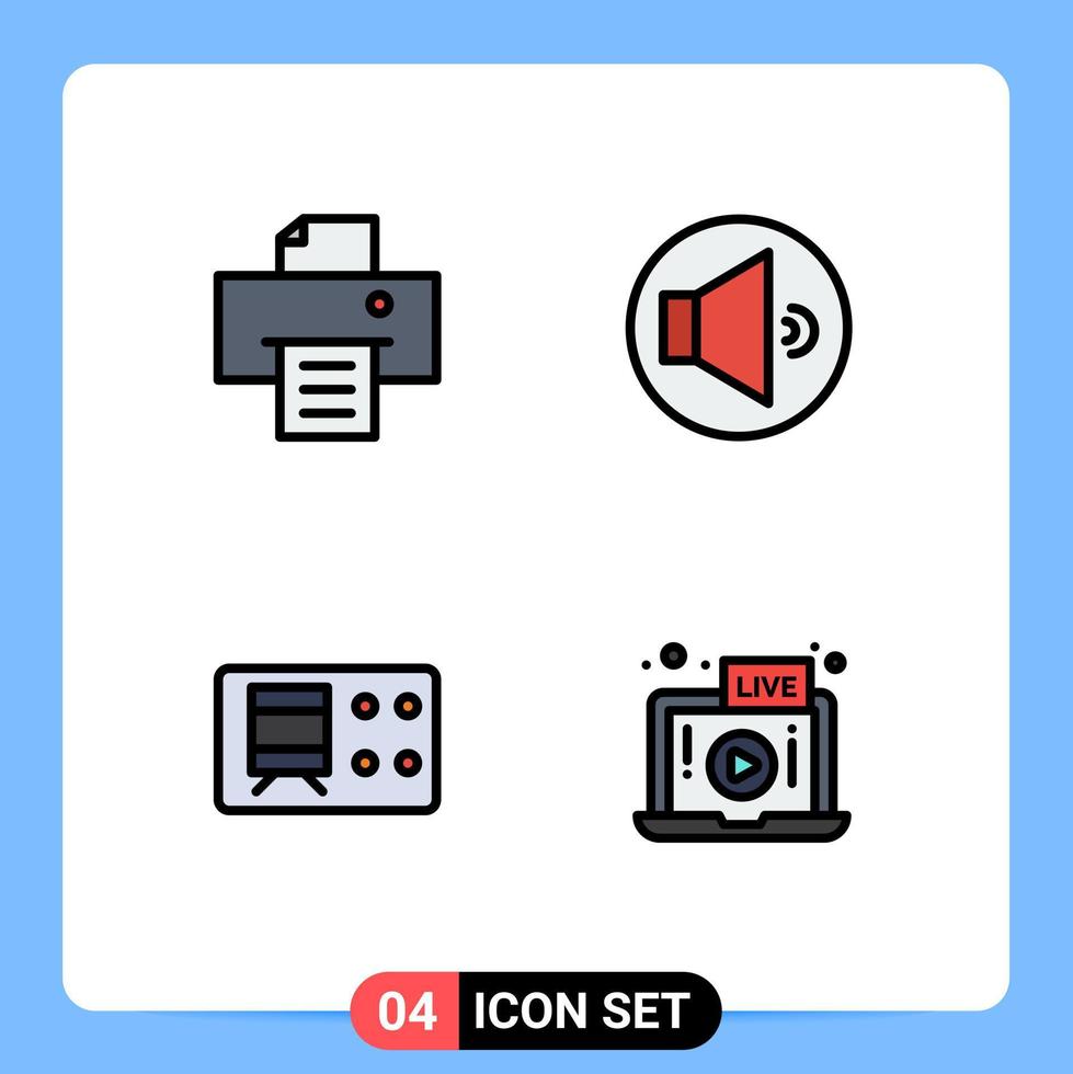 4 Filledline Flat Color concept for Websites Mobile and Apps device live sound railroad play Editable Vector Design Elements