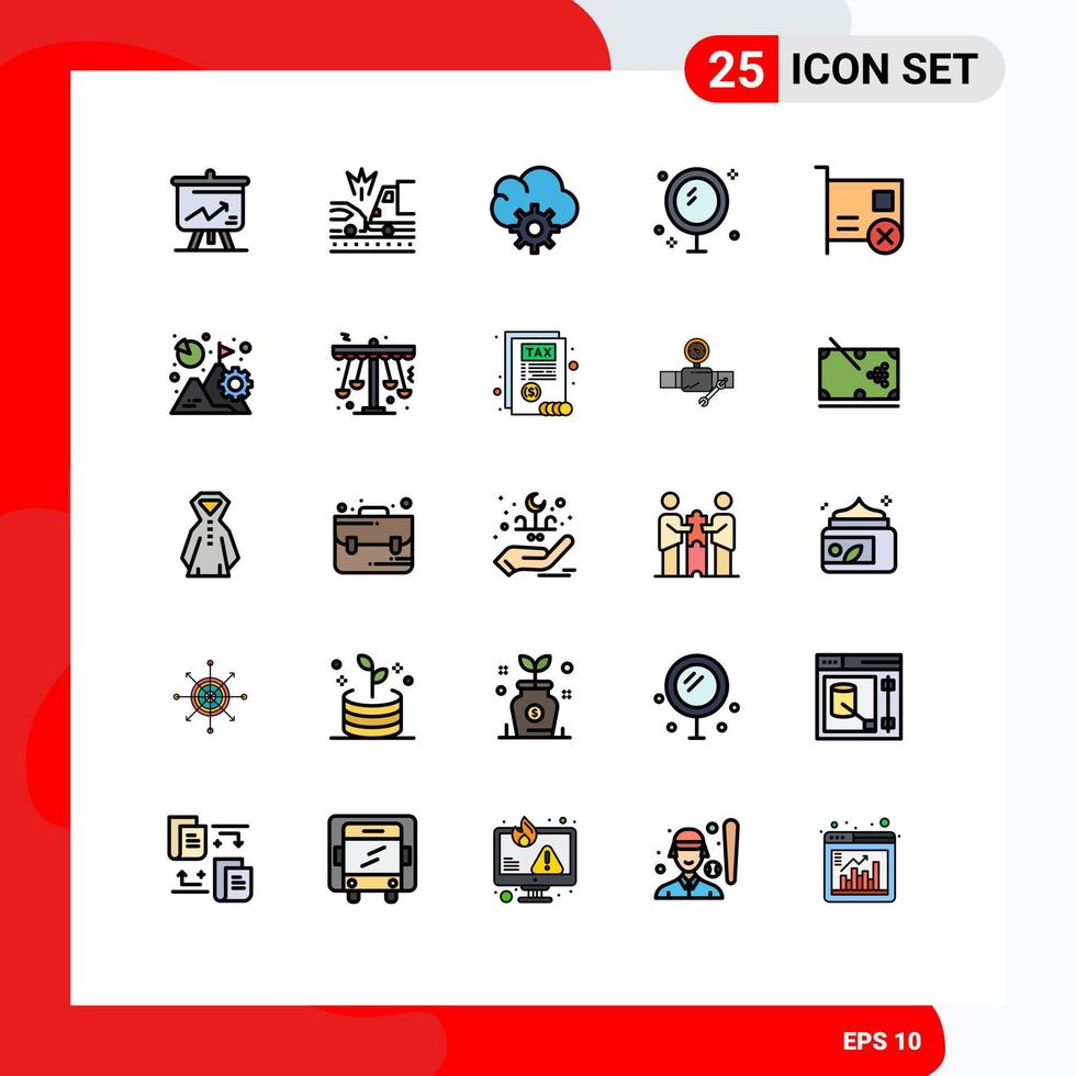 Universal Icon Symbols Group of 25 Modern Filled line Flat Colors of computers shower cloud mirror bathroom Editable Vector Design Elements