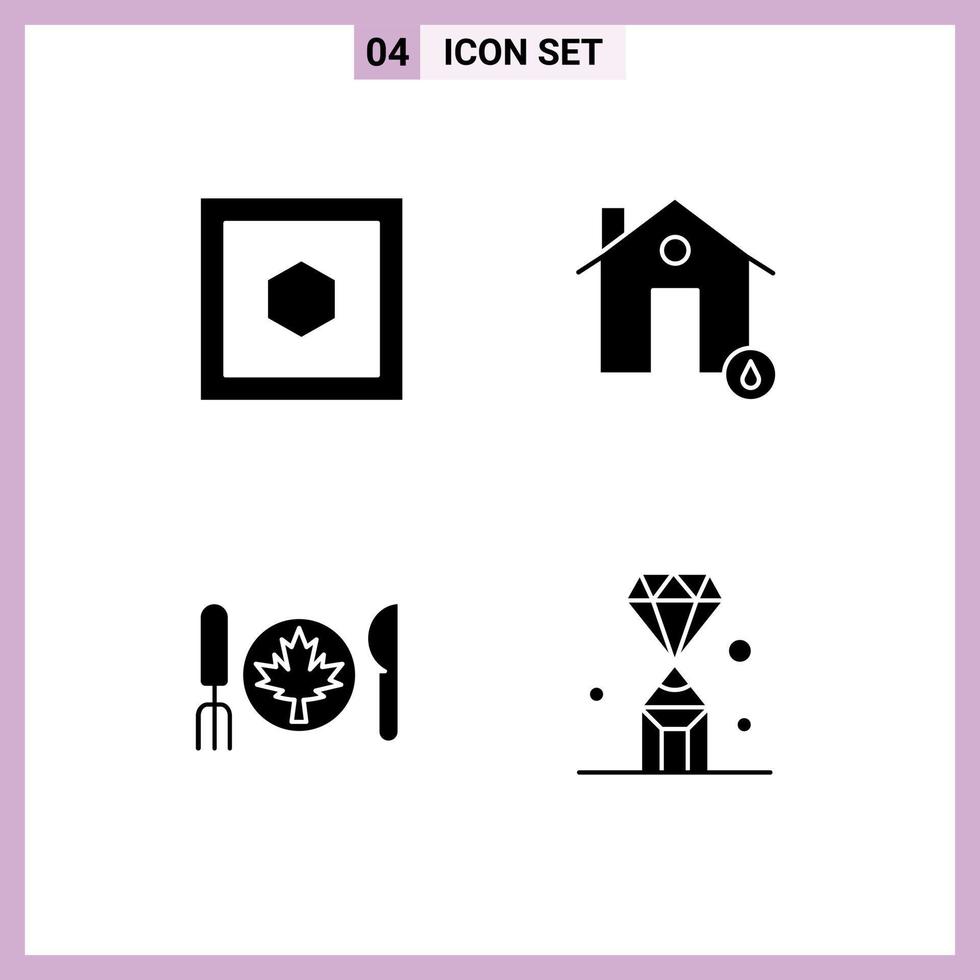 4 Universal Solid Glyphs Set for Web and Mobile Applications hexagon autumn buildings hot leaf Editable Vector Design Elements