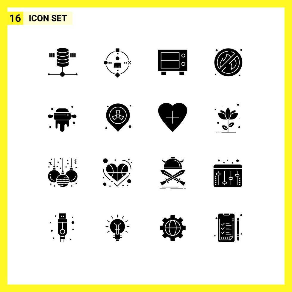 Pack of 16 creative Solid Glyphs of gas pin deposit kitchen no Editable Vector Design Elements