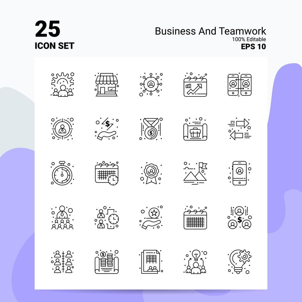 25 Business And Teamwork Icon Set 100 Editable EPS 10 Files Business Logo Concept Ideas Line icon design vector