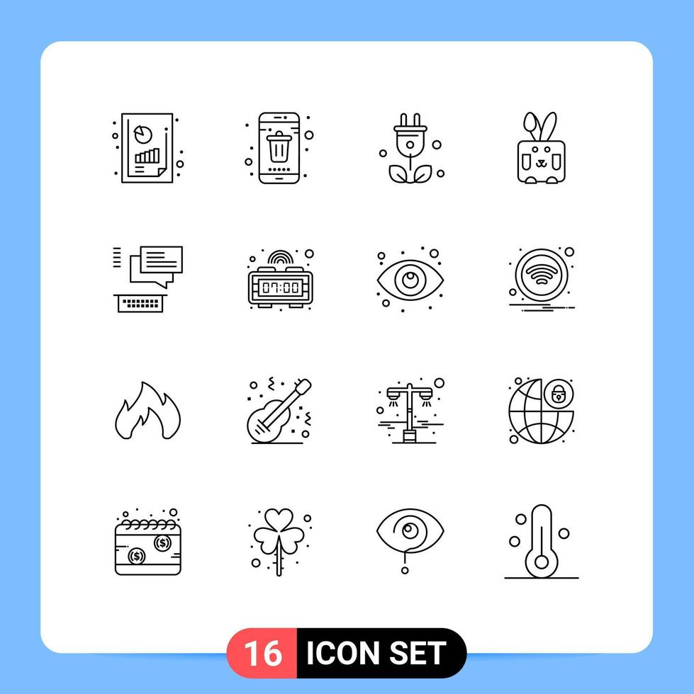 16 signos de esquema universales símbolos de chat conejo smartphone ciencia de pascua elementos de diseño vectorial editables vector