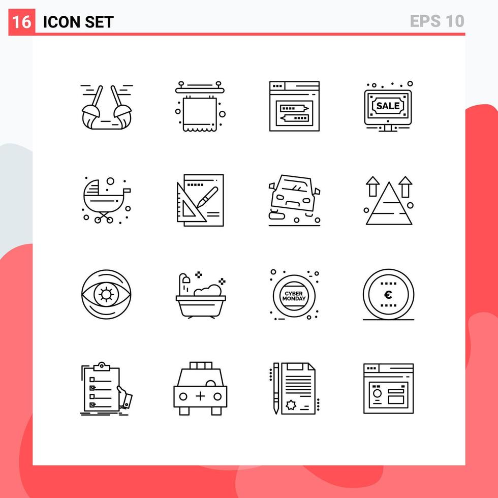 User Interface Pack of 16 Basic Outlines of sale internet internet bids code Editable Vector Design Elements