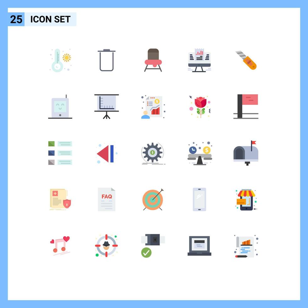 conjunto de 25 paquetes de colores planos comerciales para herramienta de corte cuchillo de alimentación elementos de diseño vectorial editables por computadora vector