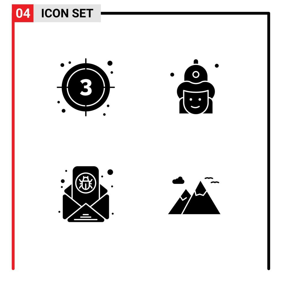 4 iconos creativos signos y símbolos modernos de sombrero de cuenta regresiva iniciar fuego correo electrónico elementos de diseño vectorial editables vector