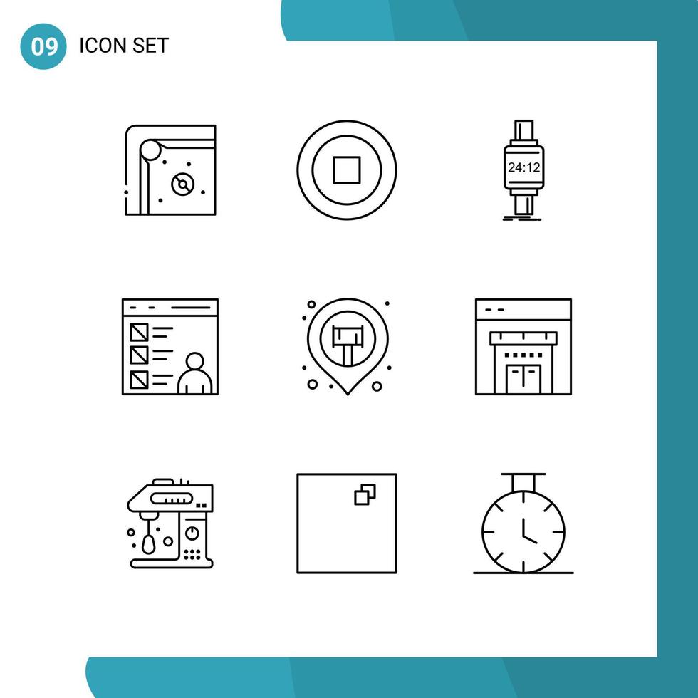 Pack of 9 creative Outlines of location develop smartwatch coding app Editable Vector Design Elements