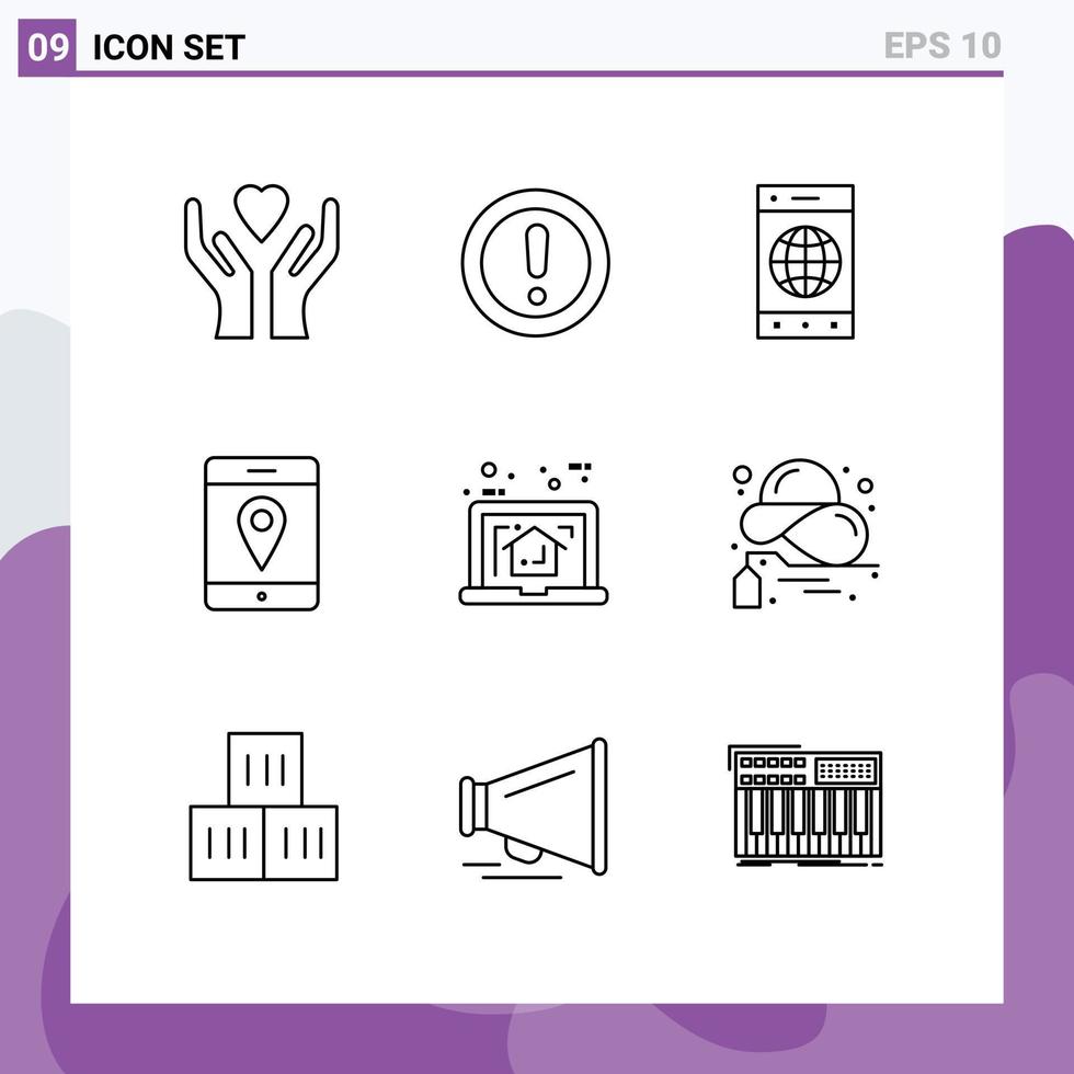 Set of 9 Modern UI Icons Symbols Signs for laptop home browser mobile location Editable Vector Design Elements