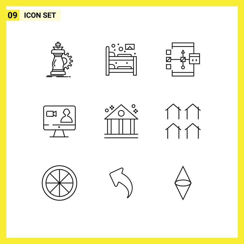 9 User Interface Outline Pack of modern Signs and Symbols of computer search sleep job development Editable Vector Design Elements