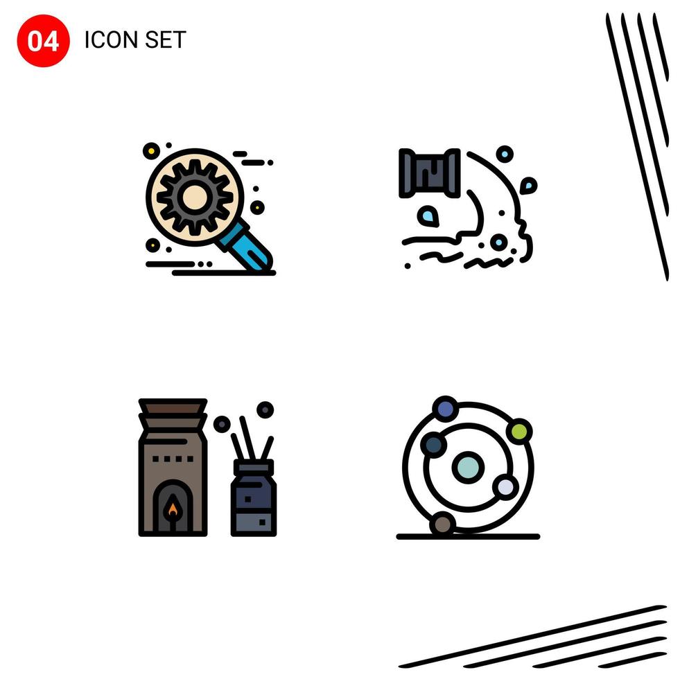 Mobile Interface Filledline Flat Color Set of 4 Pictograms of customize aromatherapy setting sewage relax Editable Vector Design Elements