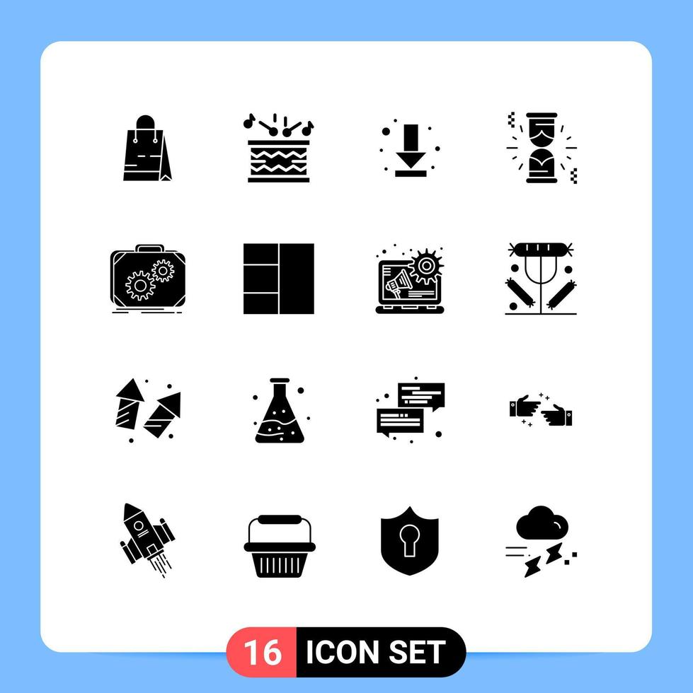 User Interface Pack of 16 Basic Solid Glyphs of production briefcase download waiting hourglass Editable Vector Design Elements