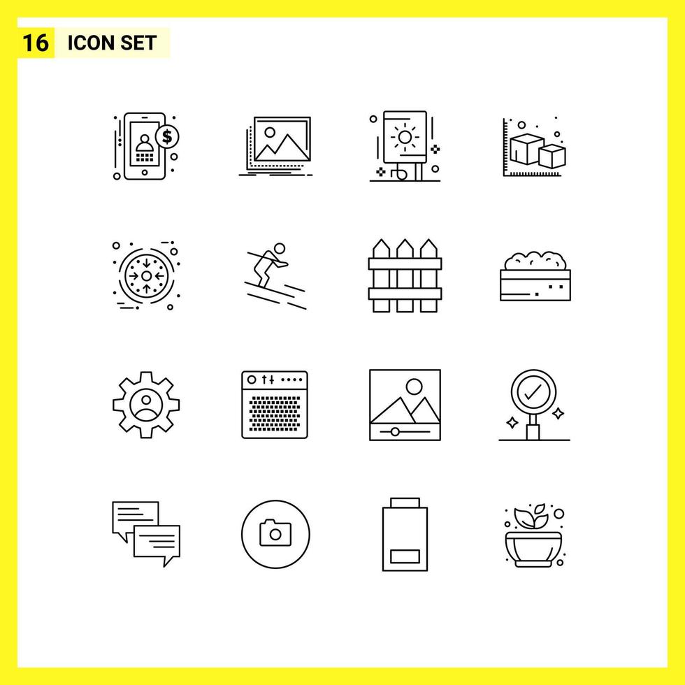 User Interface Pack of 16 Basic Outlines of business modeling photo cube party Editable Vector Design Elements