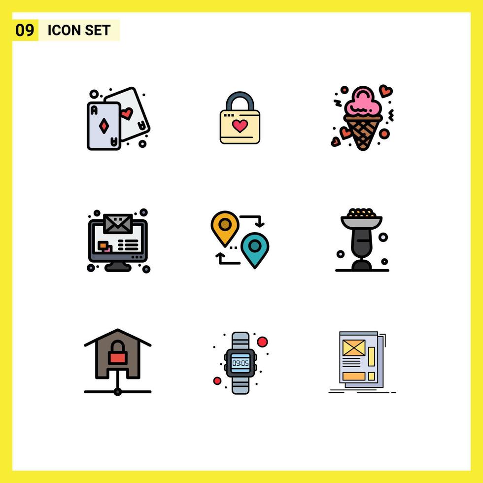 Modern Set of 9 Filledline Flat Colors and symbols such as monitor email imac heart lock valentine love Editable Vector Design Elements
