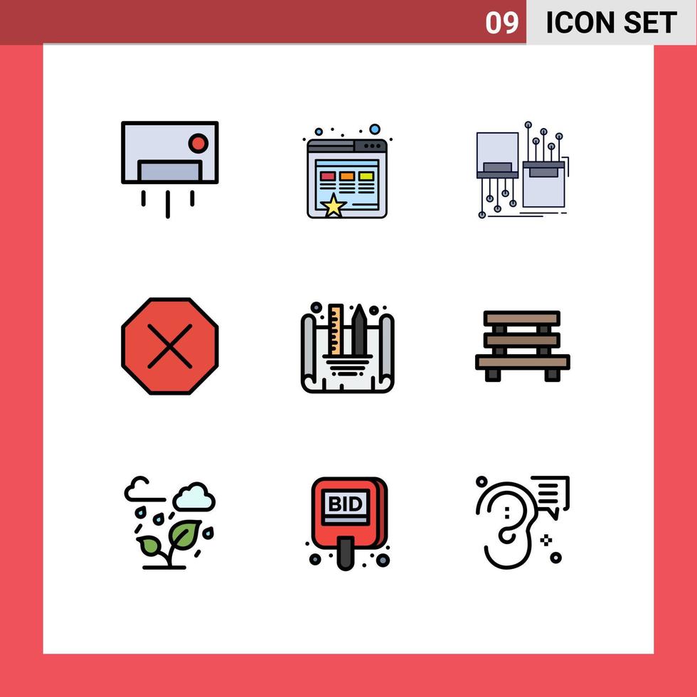 Stock Vector Icon Pack of 9 Line Signs and Symbols for creating blueprint denied digital delete cable Editable Vector Design Elements