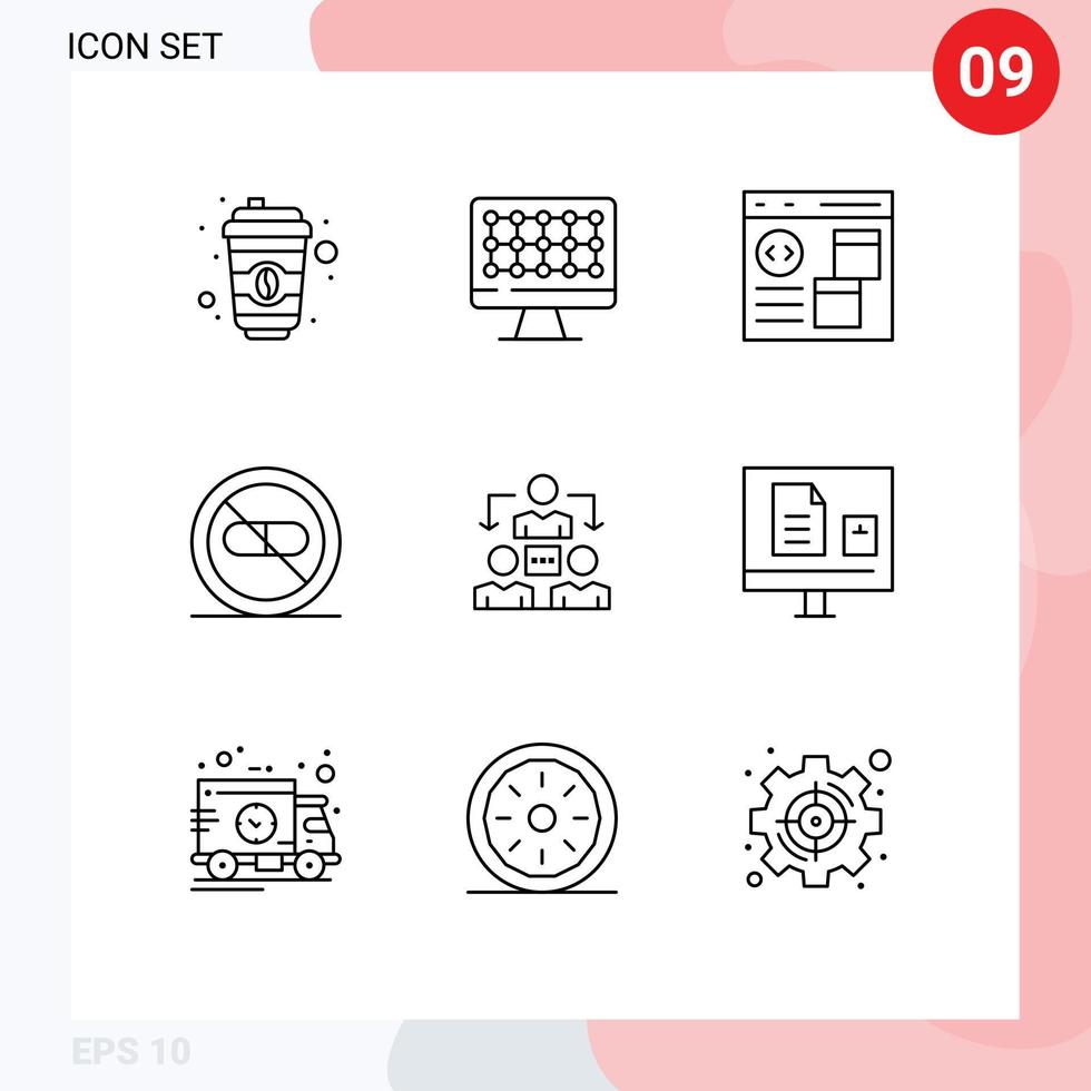 Modern Set of 9 Outlines Pictograph of meeting medical coding hospital clinic Editable Vector Design Elements