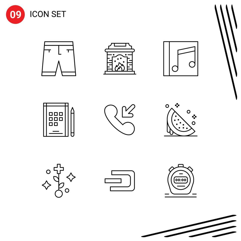 Modern Set of 9 Outlines Pictograph of call notes album notebook songs Editable Vector Design Elements