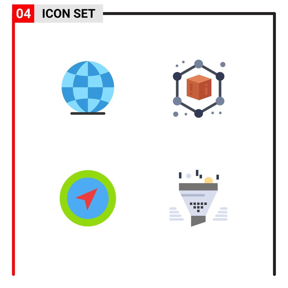 Editable Vector Line Pack of 4 Simple Flat Icons of global filter cube map sort Editable Vector Design Elements