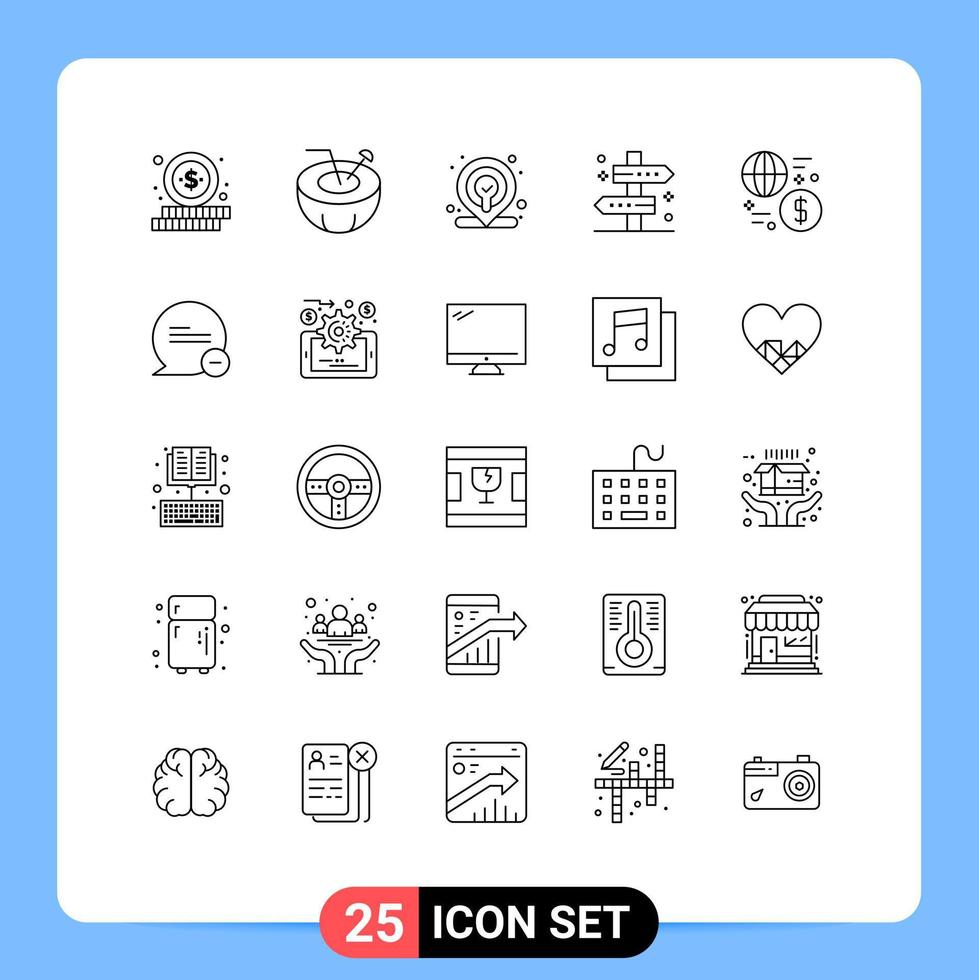 Group of 25 Lines Signs and Symbols for global currency location way tag Editable Vector Design Elements