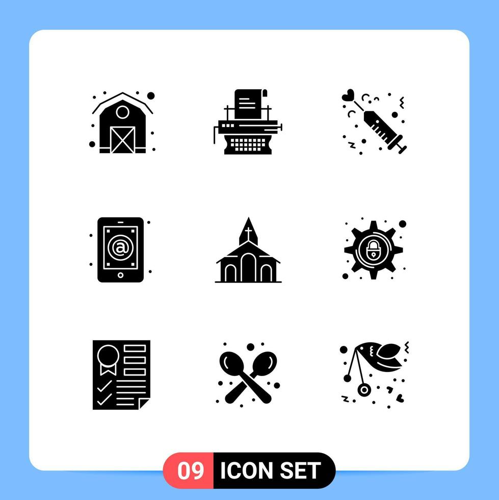 9 Solid Glyph concept for Websites Mobile and Apps building mail heart inbox app Editable Vector Design Elements