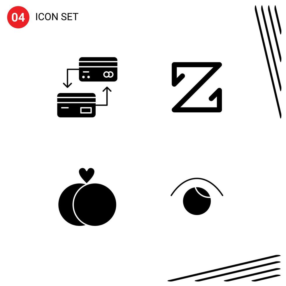 Pack of 4 creative Solid Glyphs of card rings credit crypto eye Editable Vector Design Elements