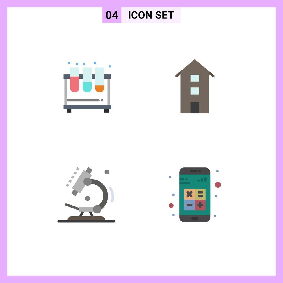 User Interface Pack of 4 Basic Flat Icons of chemistry store lab house laboratory Editable Vector Design Elements