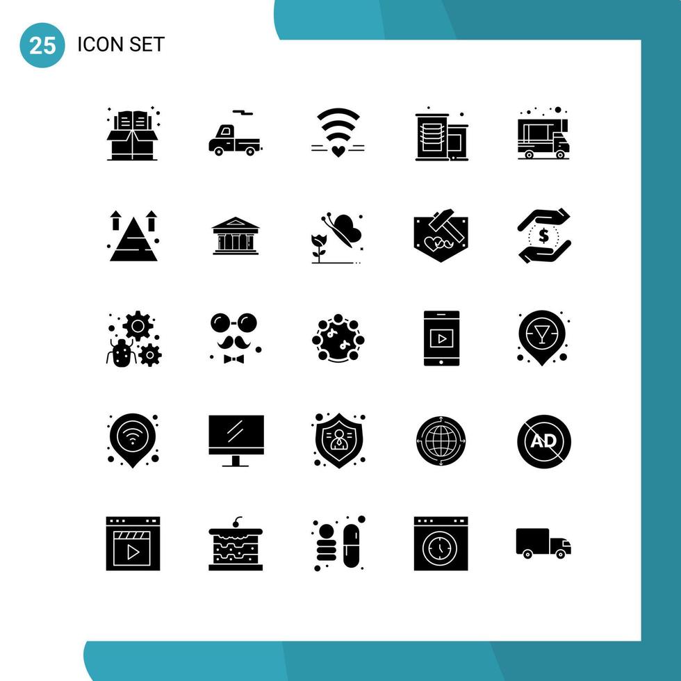 Modern Set of 25 Solid Glyphs and symbols such as mountain caravan love camping supermarket Editable Vector Design Elements