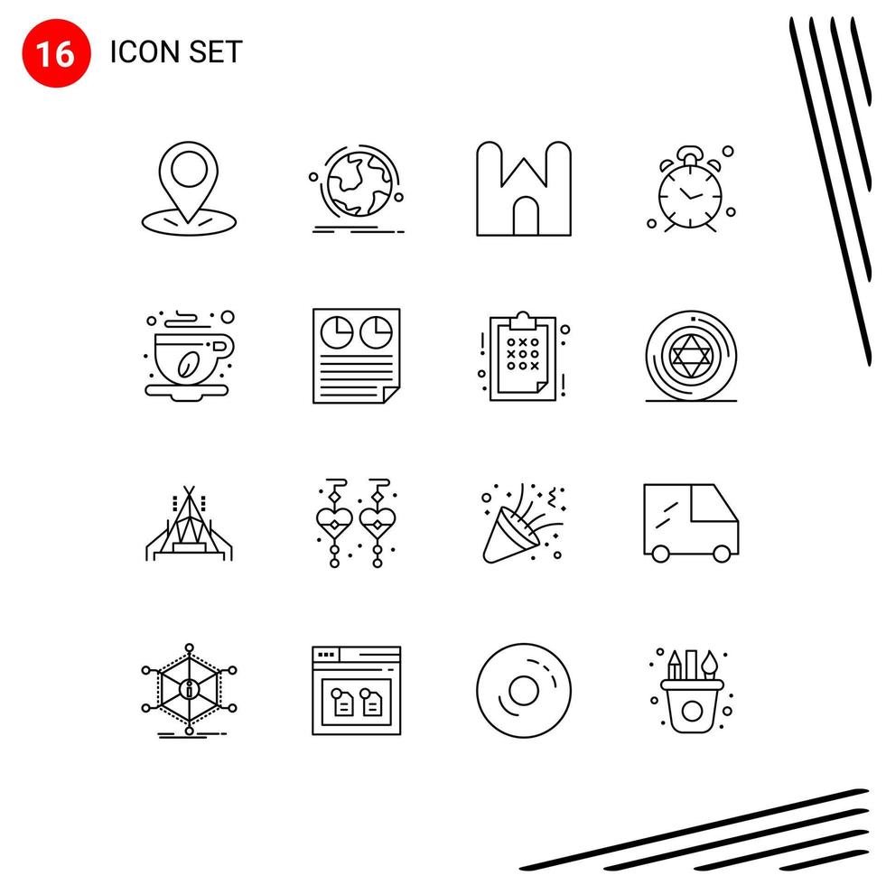 16 Thematic Vector Outlines and Editable Symbols of alert clock castle time medieval Editable Vector Design Elements