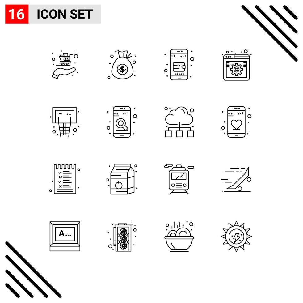 Set of 16 Vector Outlines on Grid for hoop basket online wallet web option Editable Vector Design Elements