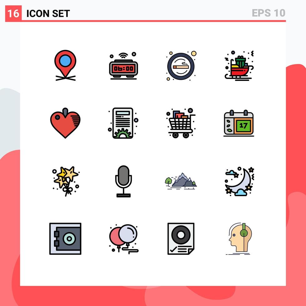 conjunto de 16 iconos de interfaz de usuario modernos símbolos signos para regalos de trineo wifi carro humo elementos de diseño de vectores creativos editables