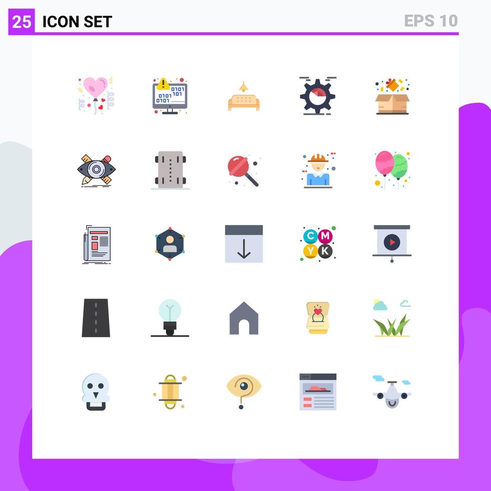 Modern Set of 25 Flat Colors Pictograph of cog seo error gear home Editable Vector Design Elements