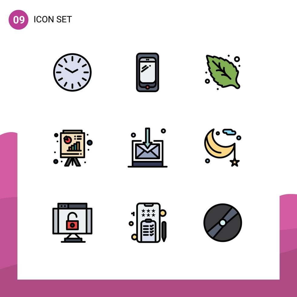 Filledline Flat Color Pack of 9 Universal Symbols of technology business environment business report blackboard Editable Vector Design Elements