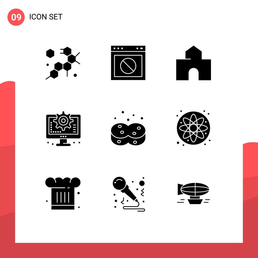 Set of 9 Vector Solid Glyphs on Grid for clean process architecture interface school Editable Vector Design Elements