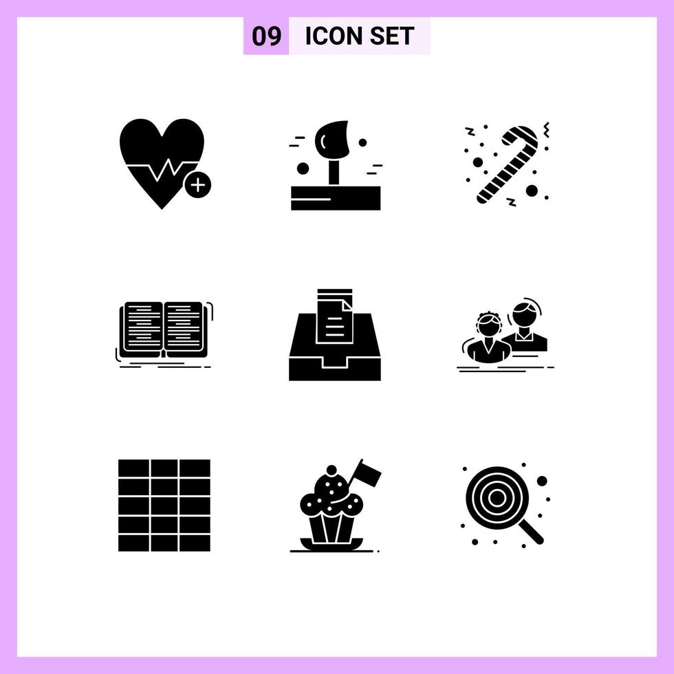 Pack of 9 Modern Solid Glyphs Signs and Symbols for Web Print Media such as mailbox inbox candy study education Editable Vector Design Elements