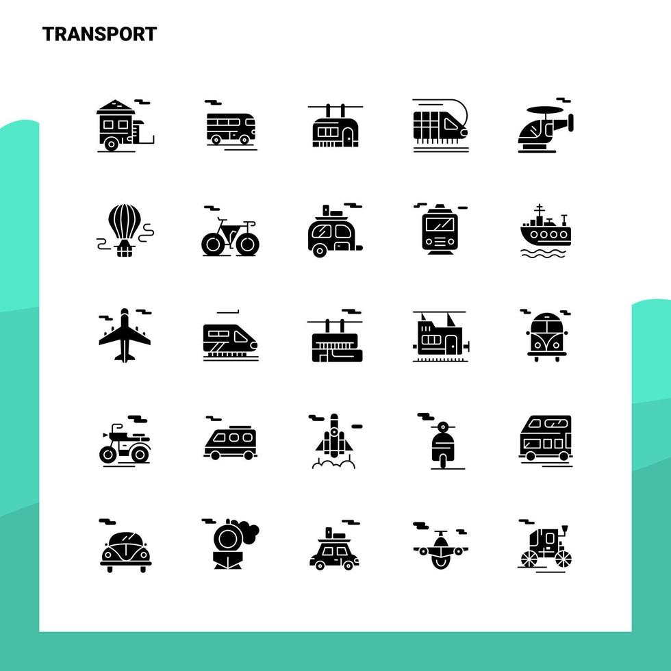 25 conjunto de iconos de transporte plantilla de ilustración de vector de icono de glifo sólido para ideas web y móviles para empresa comercial