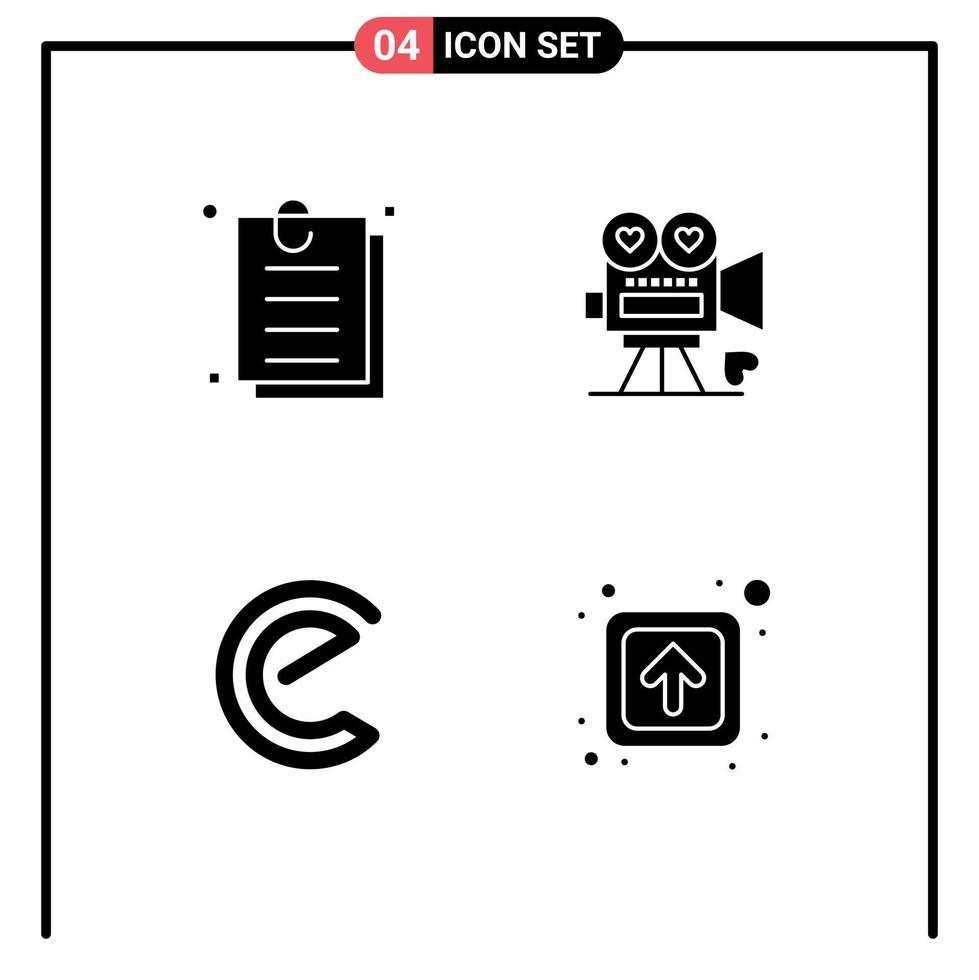 4 Universal Solid Glyph Signs Symbols of contract coin camera love crypto currency Editable Vector Design Elements