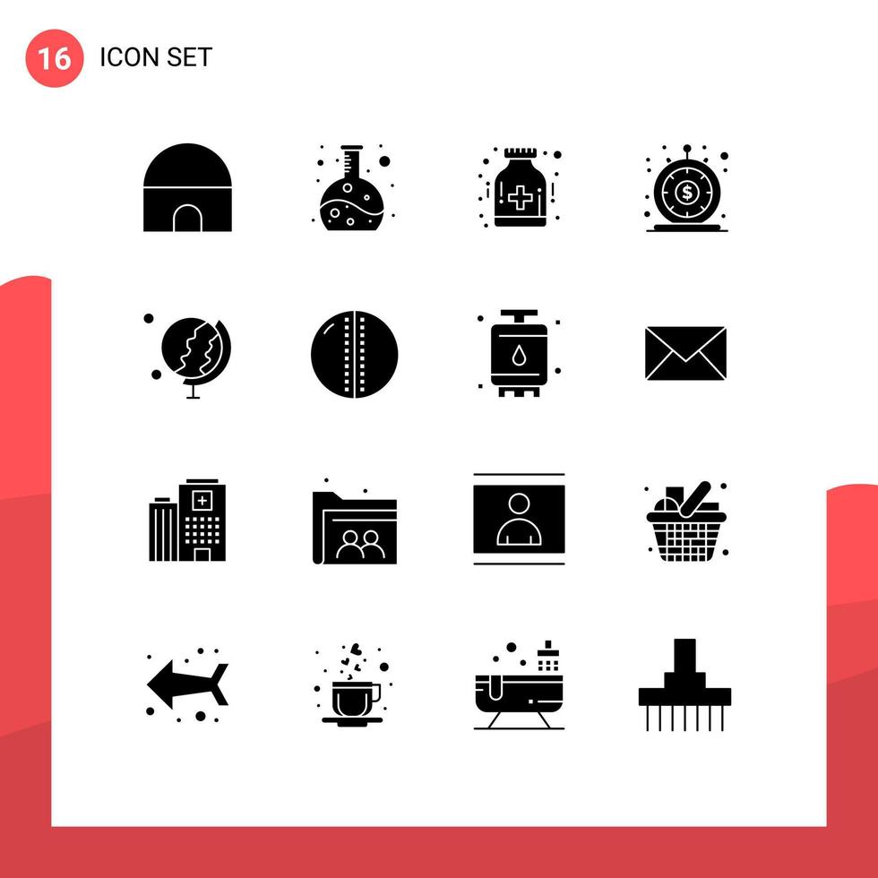 Solid Glyph Pack of 16 Universal Symbols of education quick drug money instant Editable Vector Design Elements
