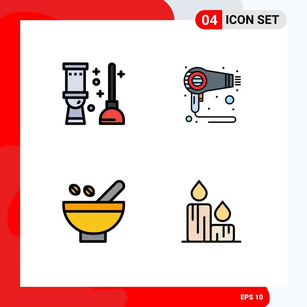 4 Filledline Flat Color concept for Websites Mobile and Apps toilet herbs room hair natural Editable Vector Design Elements