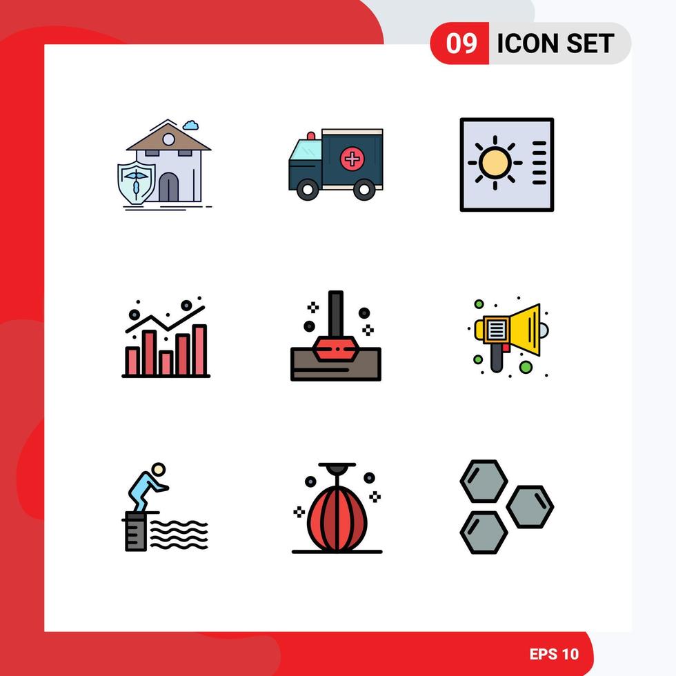 Modern Set of 9 Filledline Flat Colors Pictograph of statistics report help chart layout Editable Vector Design Elements